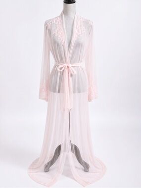 VICTORIAS SECRET vintage rare pink mesh lace sequin long length robe size M/L